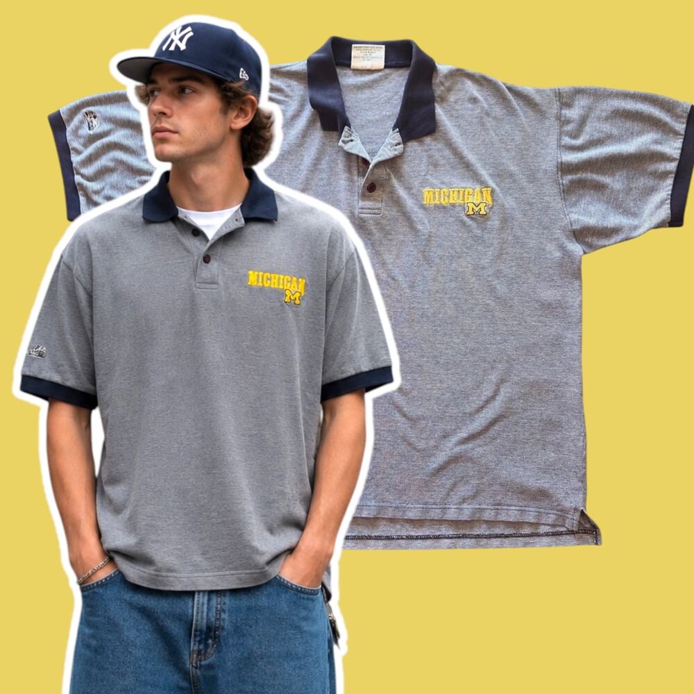 Vtg Michigan Wolverines Polo Shirt XL Embroidered Majestic 90s College Preppy